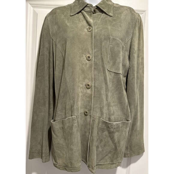 Carlisle Suede Shirt Jacket Green Women's 10 Medium Shacket Overshirt Lagenlook - Picture 1 of 9